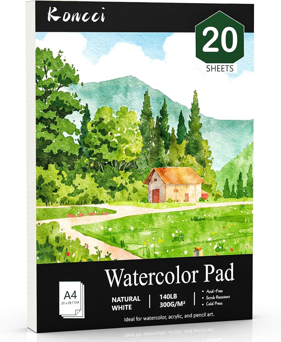 Aquarelpapier A4 20 Vellen 300g Zuurvrij Koudgeperst Schetsboek