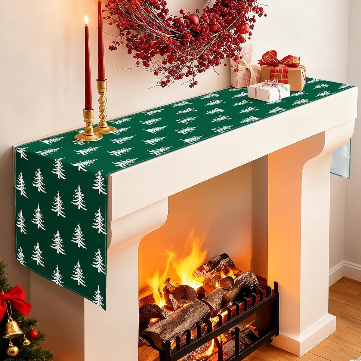 Kerst tafelloper 40 x 140 cm linnen winter kerstboom decoratie voor binnen