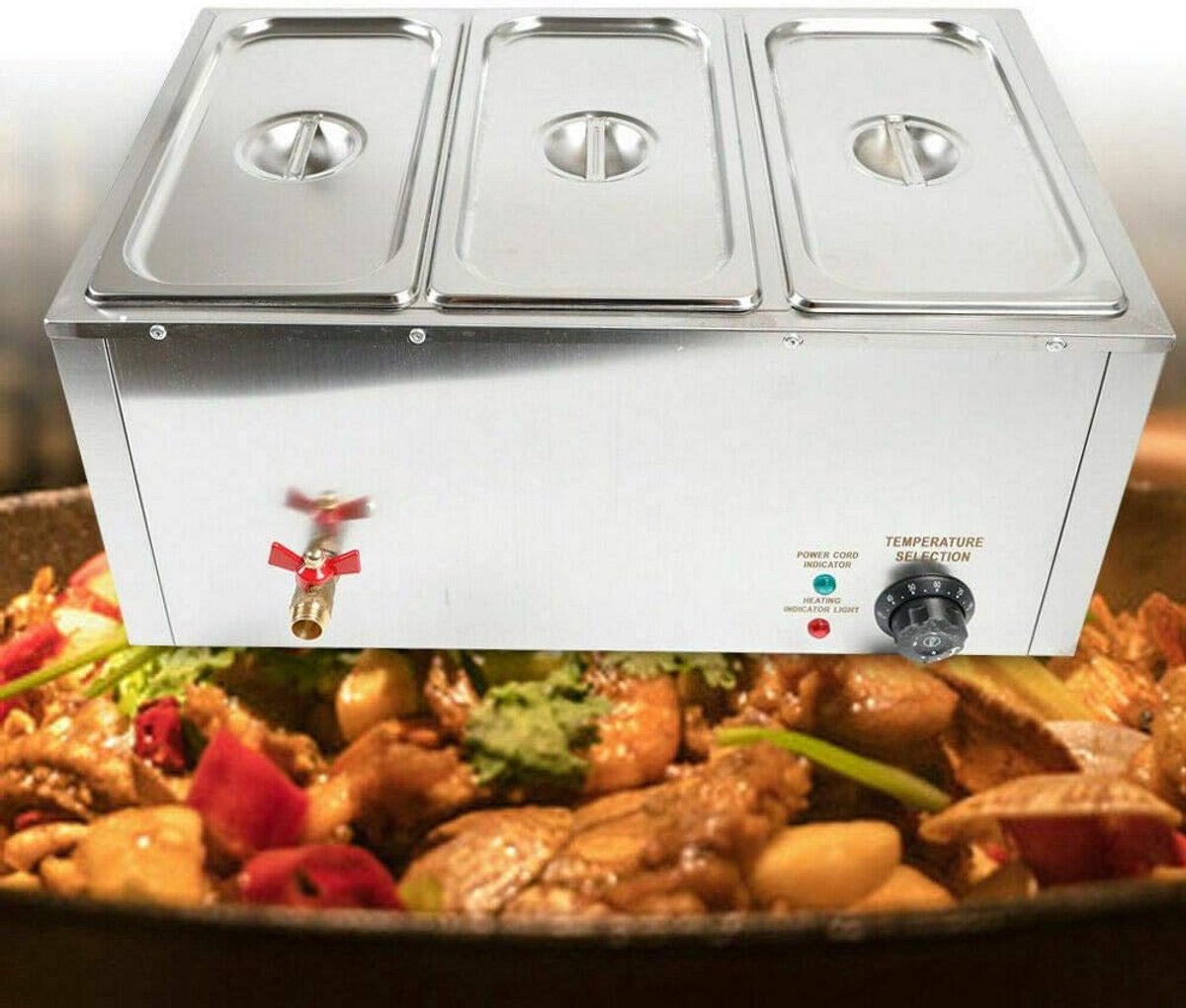 Elektrische Bain Marie Warmhoudsysteem 3x 7L - RVS Buffetwarmer voor Catering en Horeca