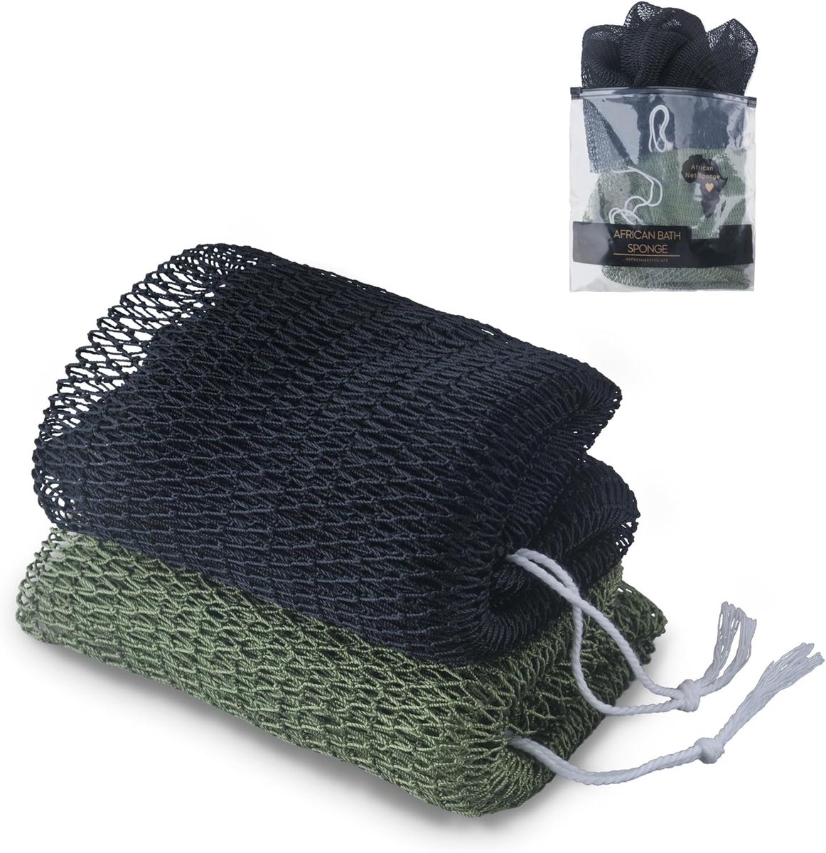 Net Spons - Douche Spons - Huid Reinigen - Extra Lang - 2 Stuks - Donkergroen