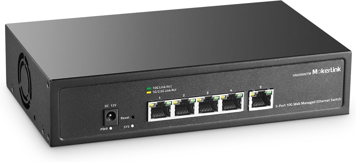 Managed 5-Poorts 10Gbps Netwerk Switch - L2 Webbeheerd, 10G RJ45 Ethernet