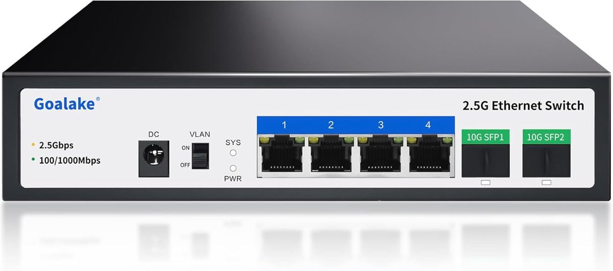 2.5G 4 Poorts Switch - 4 x 2.5G Base-T - 2 x 10G SFP+ - 60 Gbps Schakelcapaciteit - Metaal - Ventilatorloos - Desktopswitch