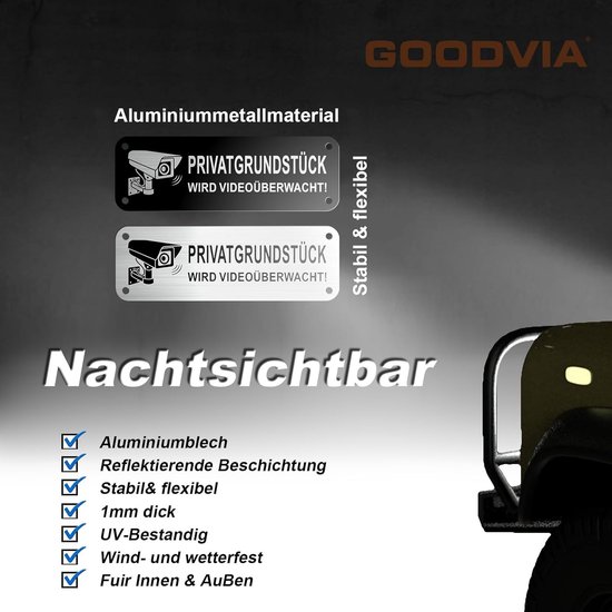 Bord Videobewaking Privé Grondstuk 2 Stuks Aluminium Sticker 15x5cm — afbeelding 2