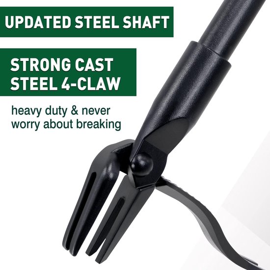 Staande Onkruidtrekker met Lange Steel - 115 cm Handvat - Vier Klauwen Stalen Kop - Voor Penwortels van Merkloos	 — afbeelding 2