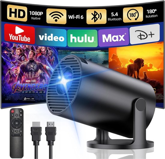 Draagbare Mini Beamer Zwart – Compacte Projector met Wi-Fi 6, Bluetooth 5.4, Automatische Keystone, Draadloos Schermspiegelen