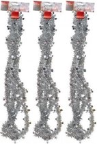 3x Zilveren tinsel kerstslingers met sterren 270 cm