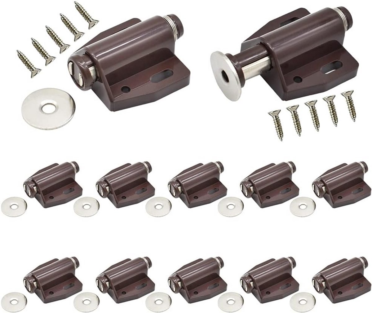 12 stuks magnetische touch-drukknop om deurvergrendeling te openen voor zwaar belastbare deur drukvergrendeling keukenlade push-out vergrendeling keuken kast deursluiting (bruin)