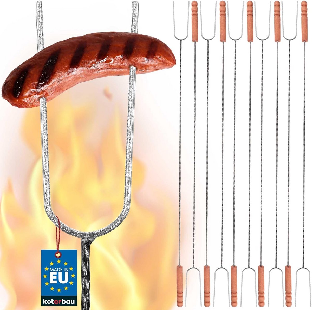 Set van 10 Extra Lange Grillspiesen voor Kampvuur met Houten Handvat