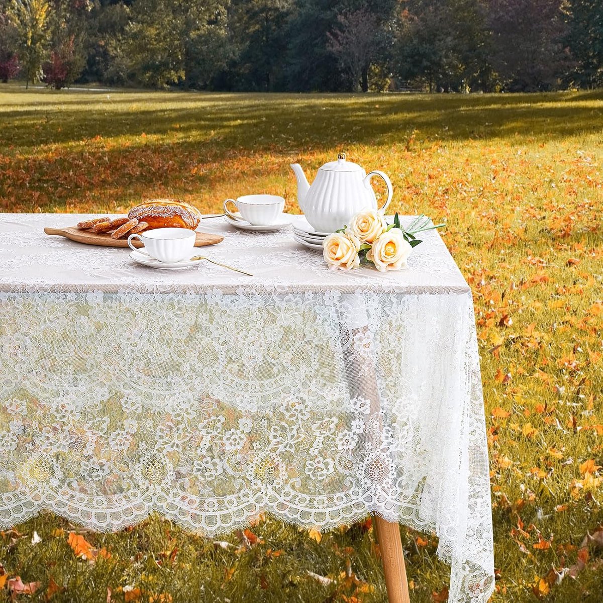 Witte kanten tafelkleed voor bruiloften en feesten - Vintage decoratie 60 x 120 inch