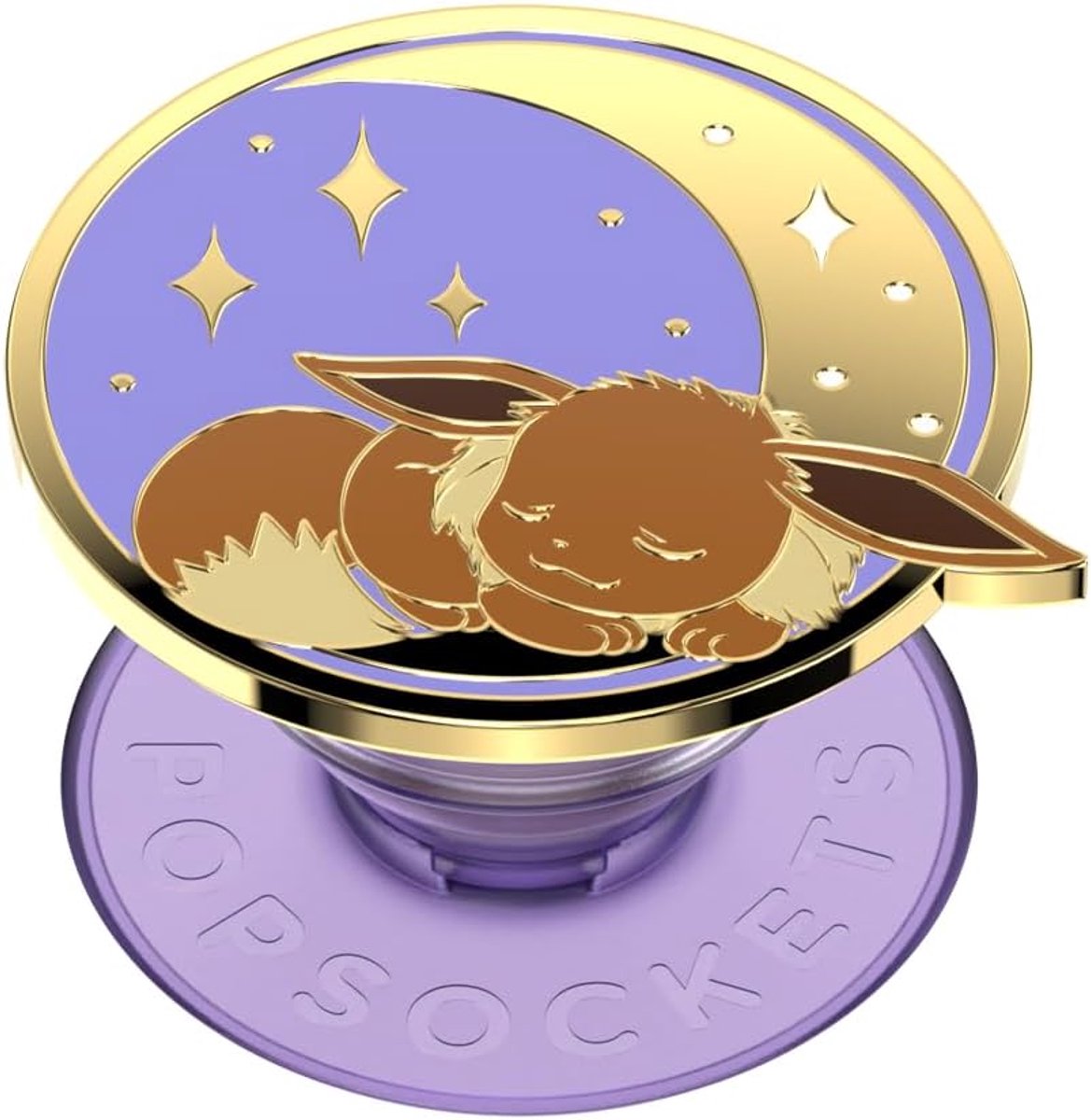 Extendable Handle and Stand for Smartphones and Tablets - Interchangeable PopTop - Sleeping Eevee Design