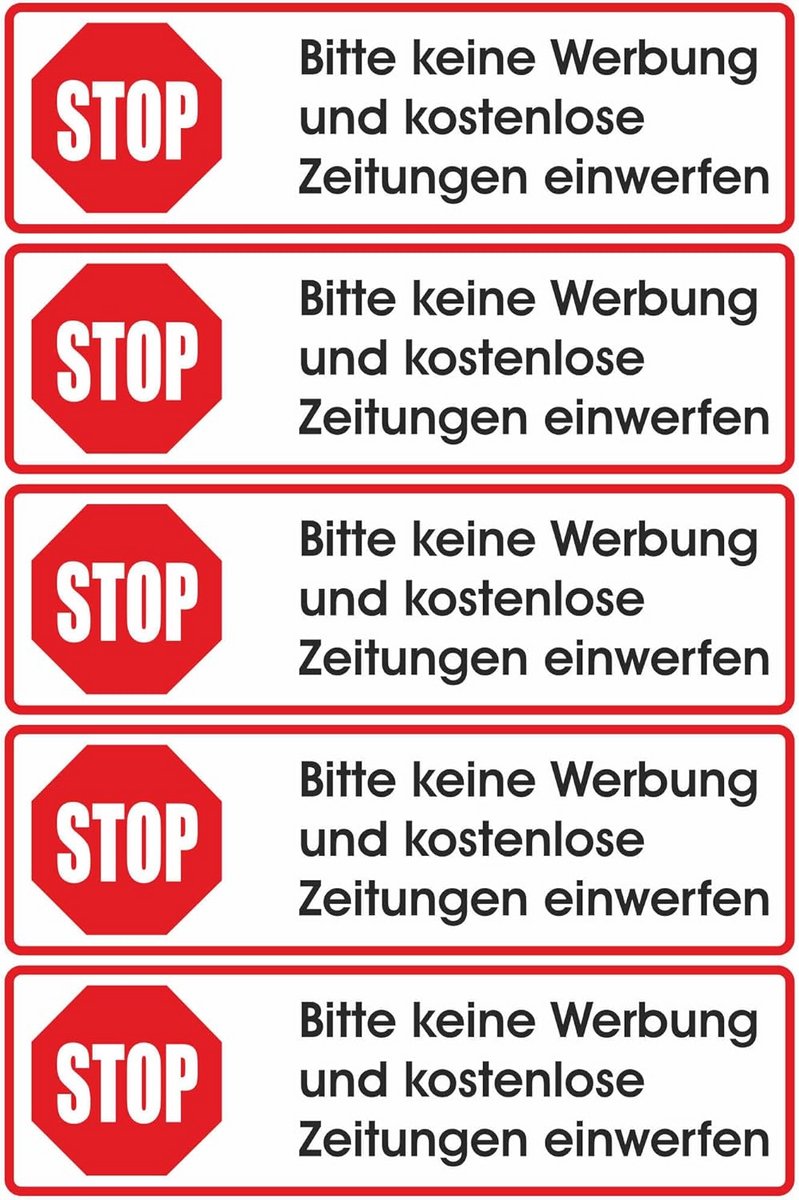 Geen Reclame Brievenbusstickers 70x20 mm - 5 Stuks voor Gratis Kranten