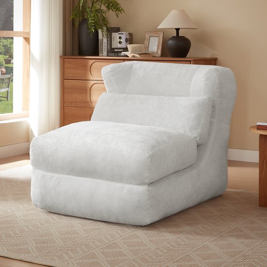 OKWISH Relaxfauteuil - Omvormbaar Tot Ligstoel - Voor Woonkamer Of Slaapkamer - Zachte Schuimvulling - Wit