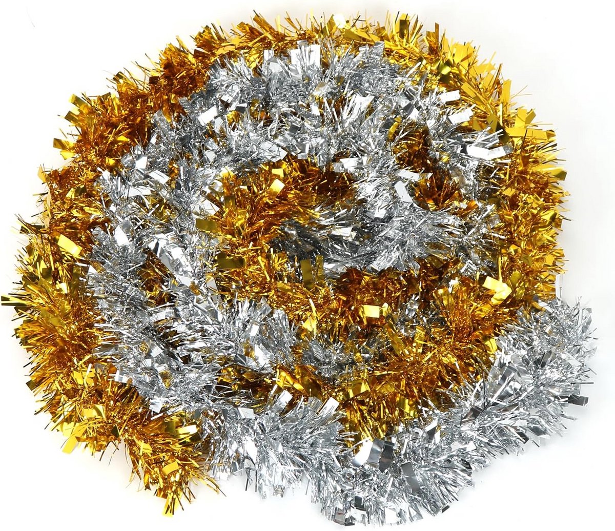 Gouden en Zilveren Lametta Kerstguirlande van 8 meter voor Binnen en Buiten – foto 7