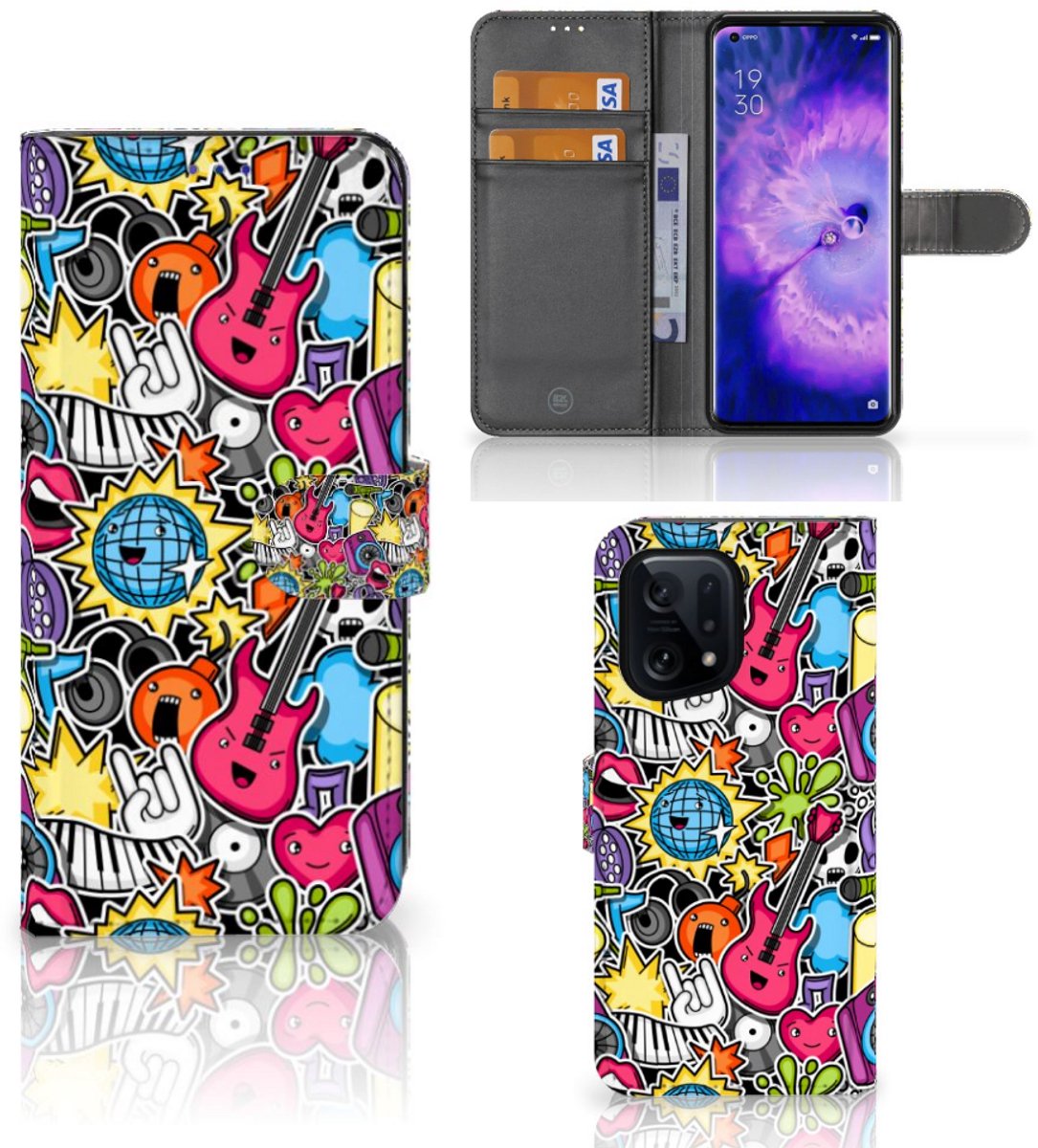 OPPO Find X5 Wallet Case met Pasjes Punk Rock