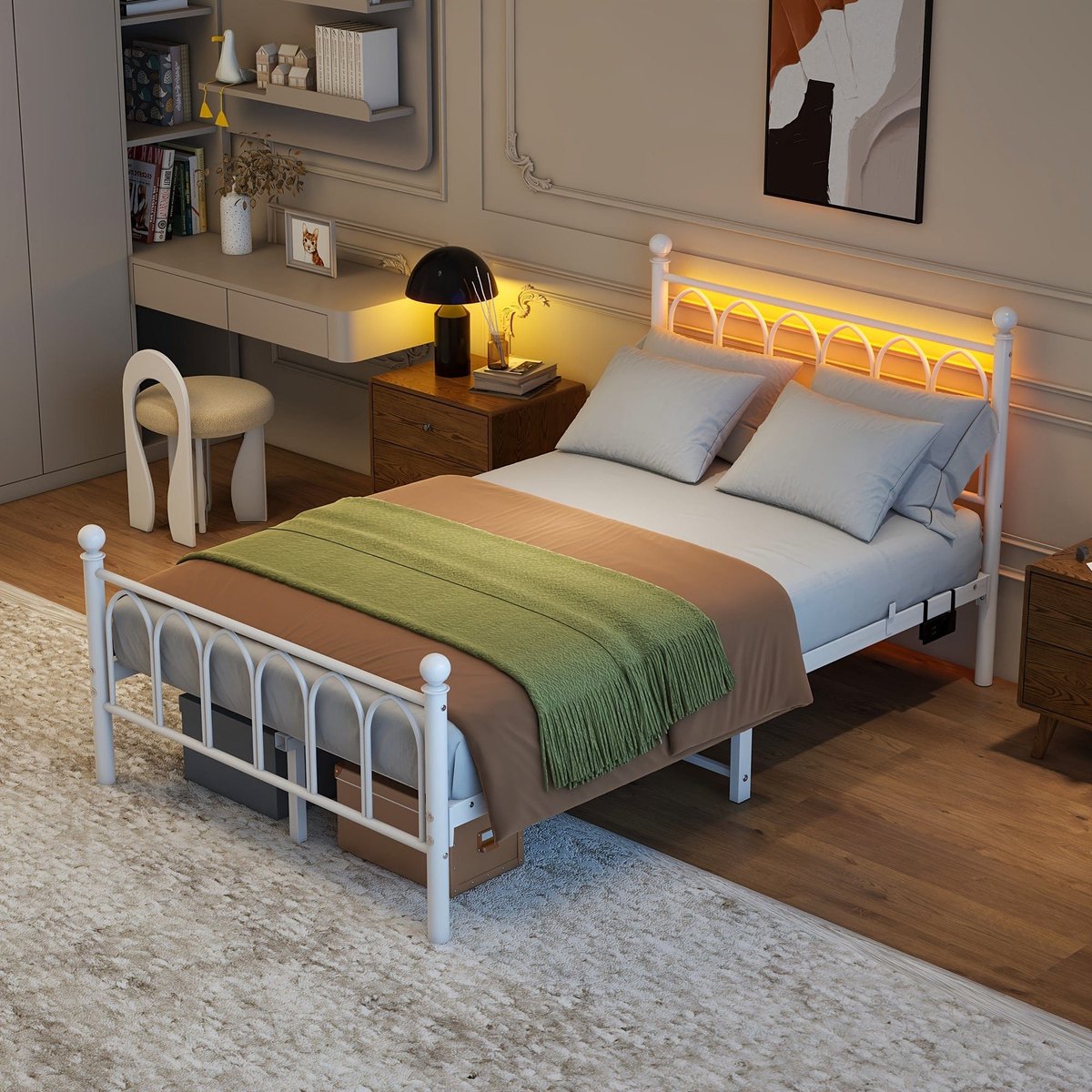 Metalen Bedframe – Stalen Bedframe – Vintage Bed – Eenpersoonsbed – Slaapkamerframe – 120x200 cm – Stevig Stalen Frame – Lattenbodem Zonder Veren