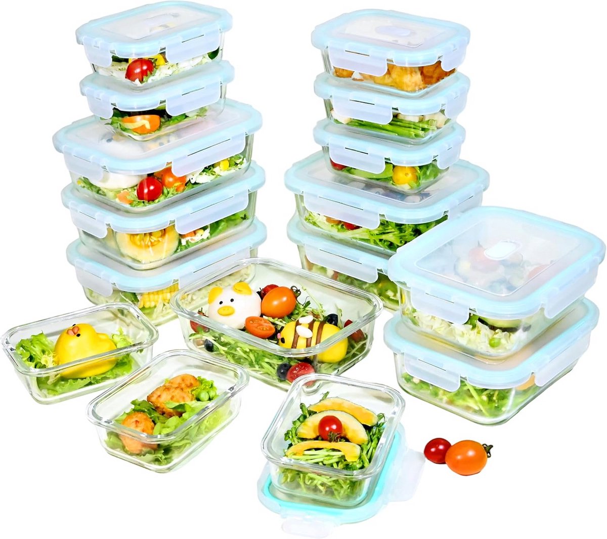 Glazen vershouddozen set van 32 stuks - Magnetron-, vaatwasser- en vriezervriendelijk - Meal prep containers
