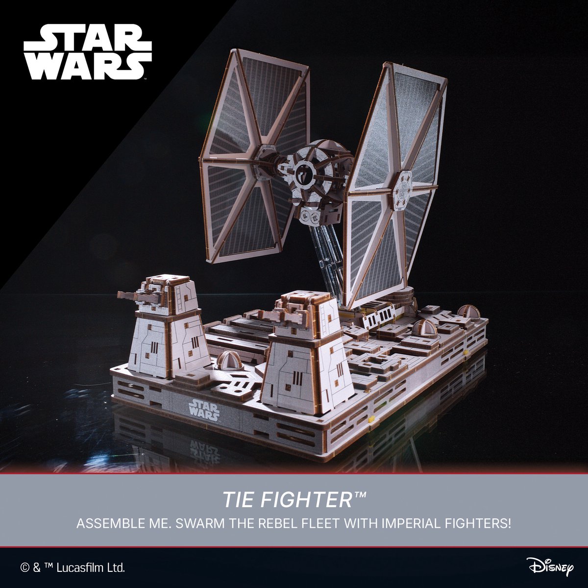 UGEARS 3D Modelbouw - Tie Fighter - Star Wars - Mechanisch Bouwpakket Hout - Educatief Speelgoed — afbeelding 4