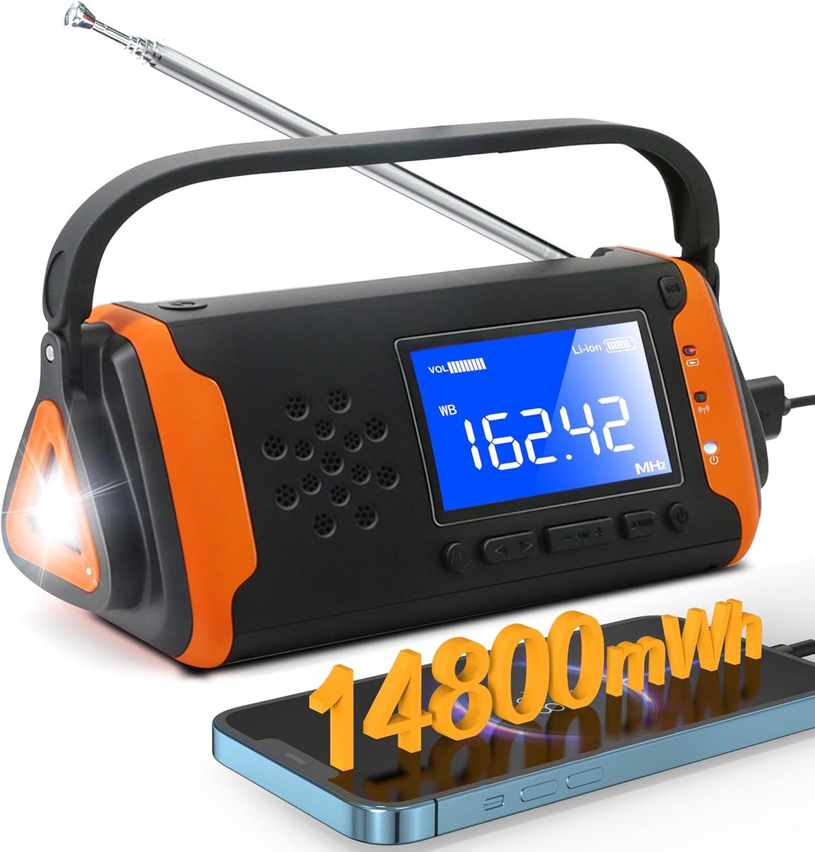 Draagbare Zonne-energie Weerwaarschuwingsradio met Noodlamp en Accuvermogen voor Mobiele Telefoon