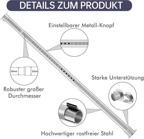 Telescopische Kledingstang 28 mm - Verstelbare Garderobestang voor Kast (74-160 cm) van Merkloos	 — afbeelding 3