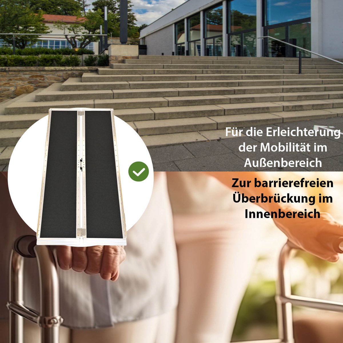 TRUTZHOLM Opvouwbare rolstoelhelling 184 cm Draagvermogen 272 kg Aluminium grijs zwart gecoat Oprijplaat