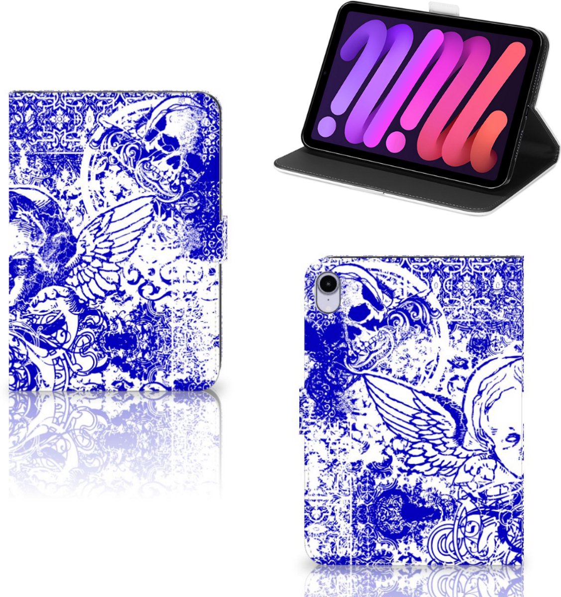 Book Case voor Tablettasje iPad Mini 6 (2021) Angel Skull Blauw