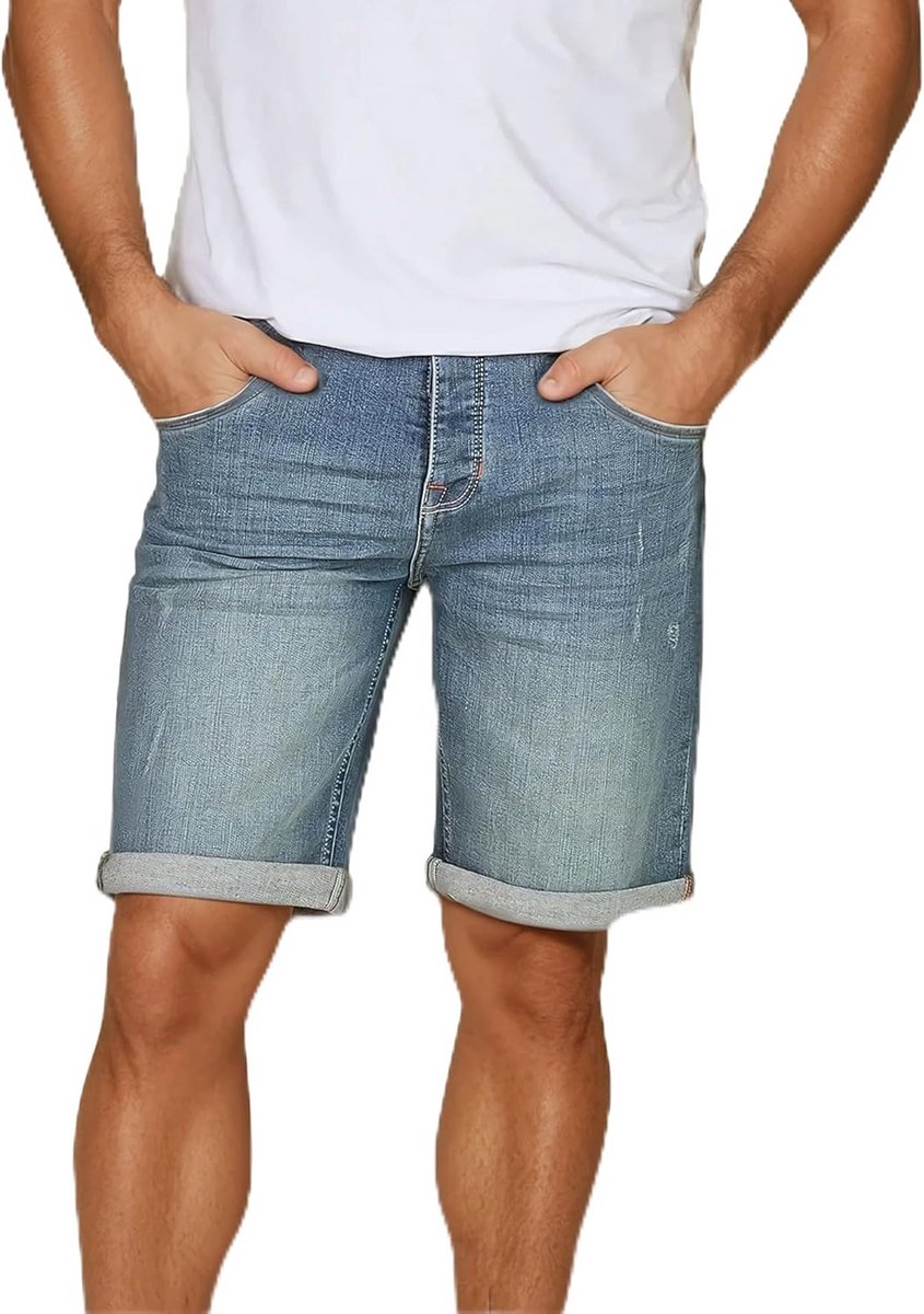Korte Denim Broek voor Heren - Regular Fit Bermuda in Grijs en Blauw