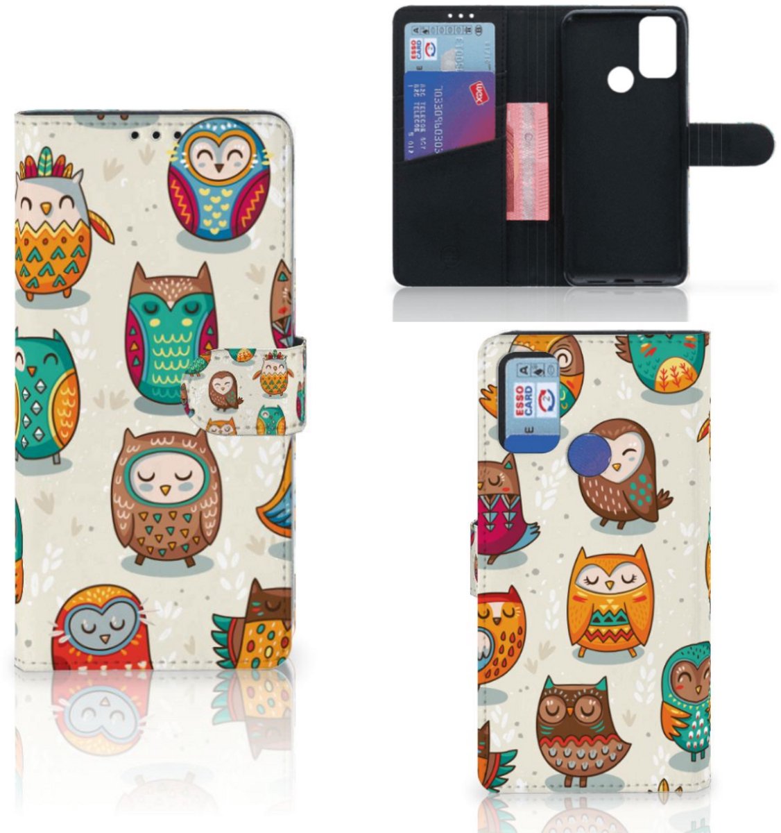 Alcatel 1S (2021) Telefoonhoesje met Pasjes Vrolijke Uilen