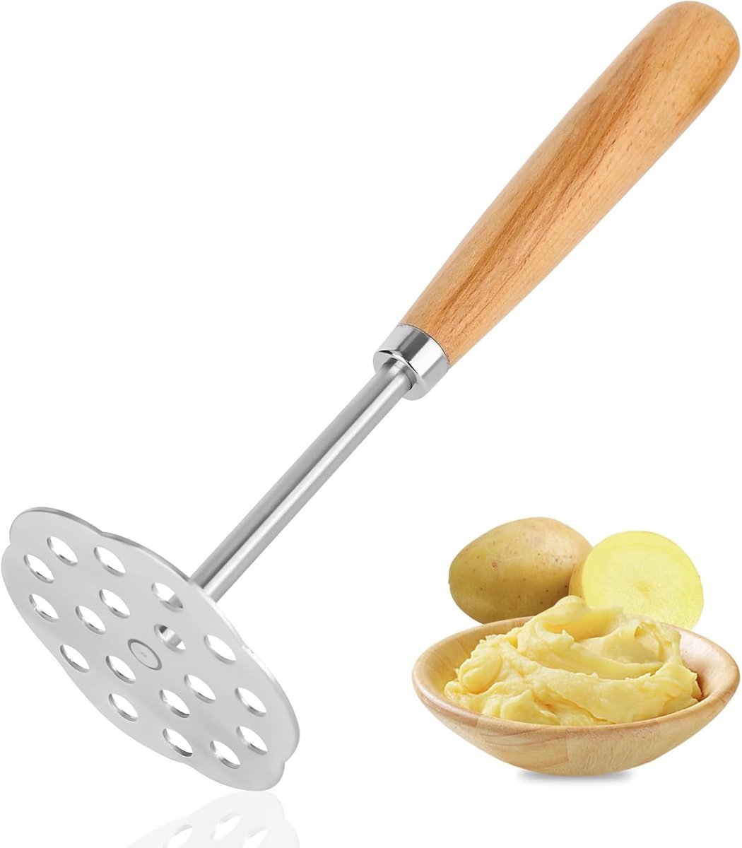 Stevige RVS Aardappelstamper met Lange Handgreep en Antislip voor Groenten en Fruit