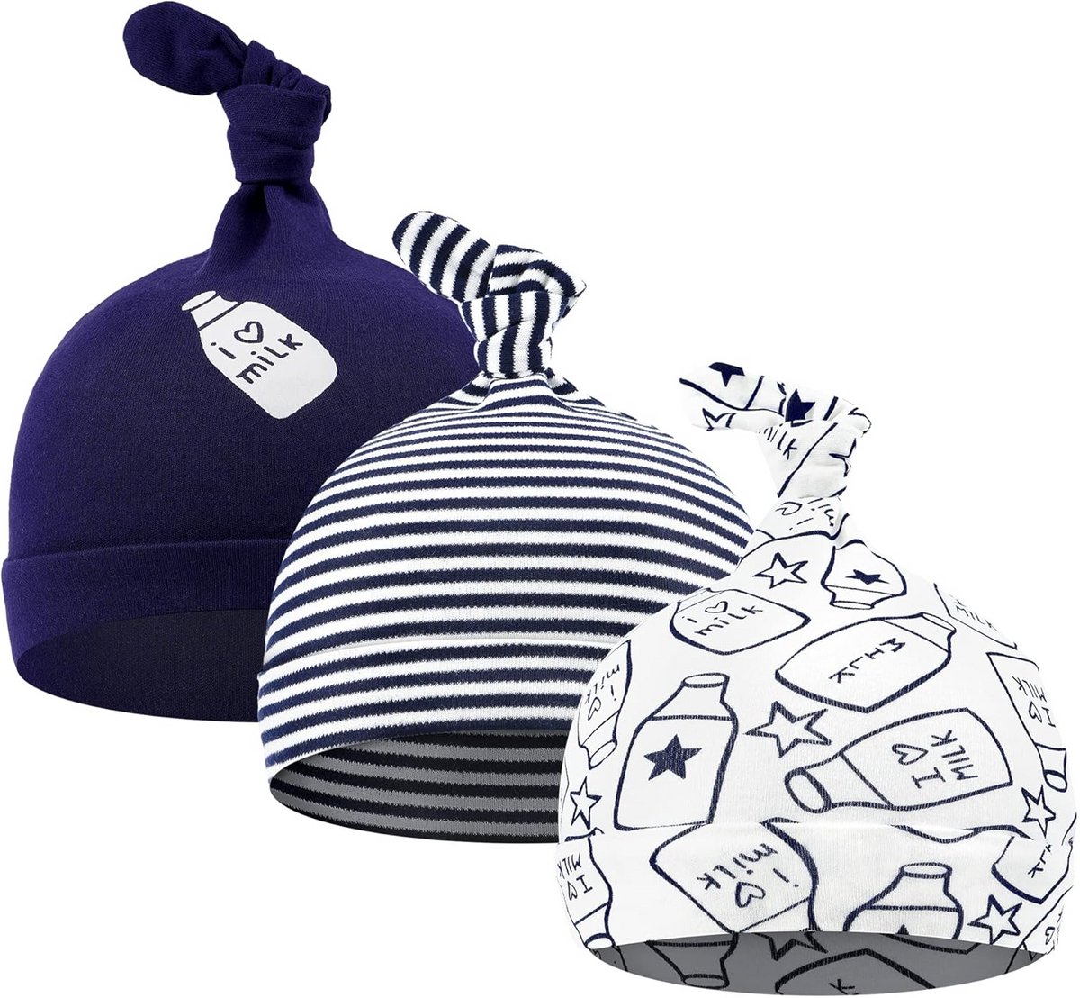 3-delige Set Katoenen Babymutsjes met Knoop Verstelbaar voor Pasgeborenen 0-6 Maanden