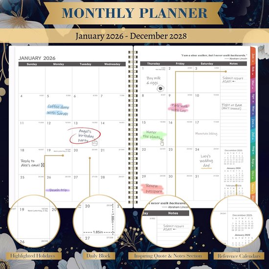 Kalender 2026 - 2028, maandplanner voor afspraken, kalender met