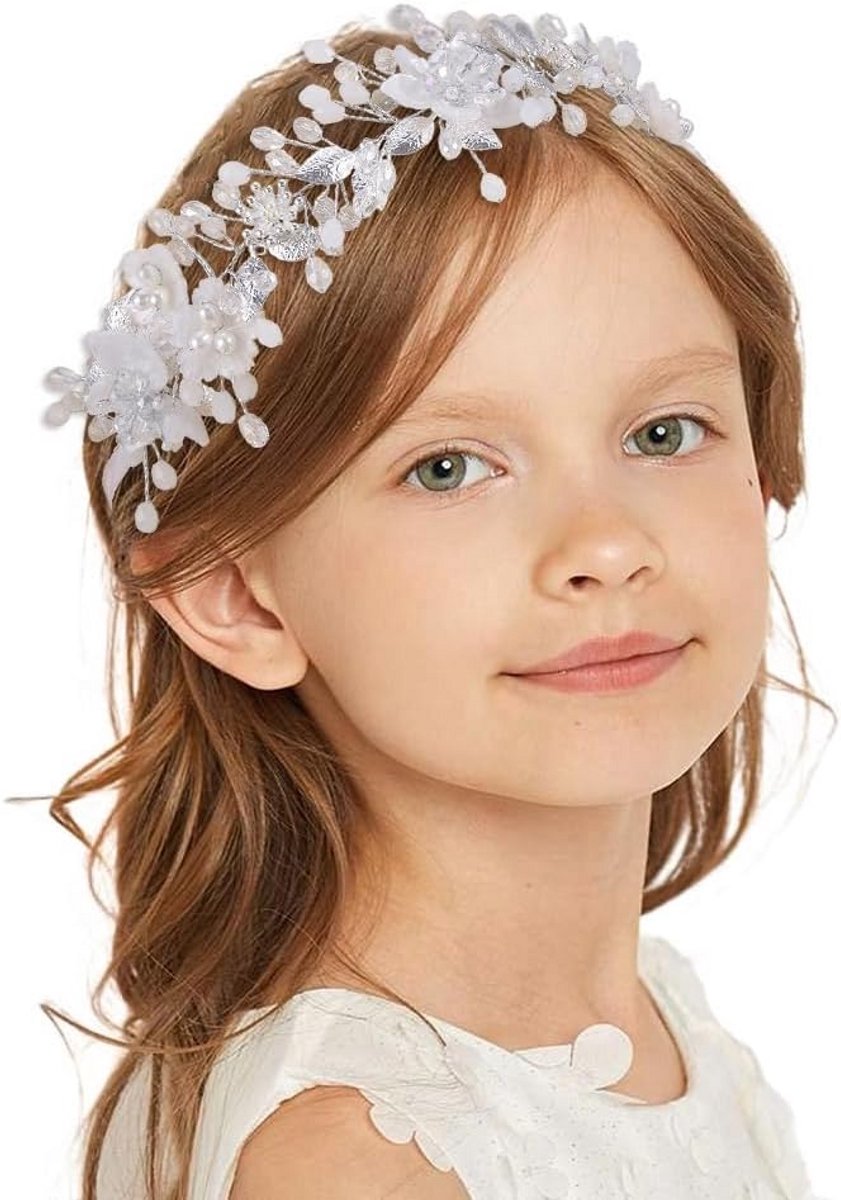 Zilveren Bloemen Haaraccessoire met Kristallen Bladeren voor Feestjes en Bruiloften