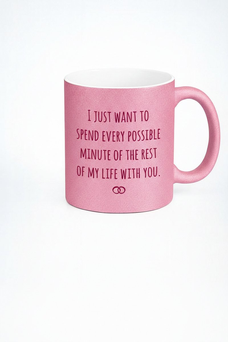 Romantische Roze Glitter Mok 'Rest van Mijn Leven Met Jou' - Met Liefdesverklaring & Ringen