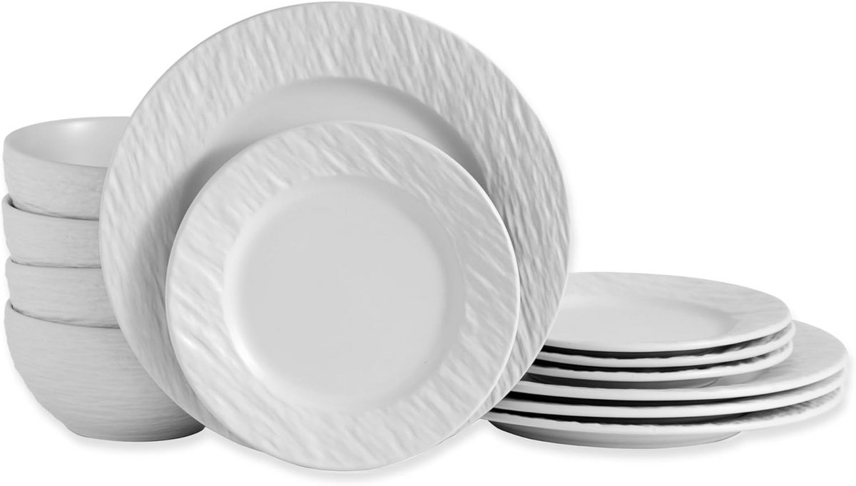 12-delig servies 'New Modern' voor 4 personen, steenlook, stoneware
