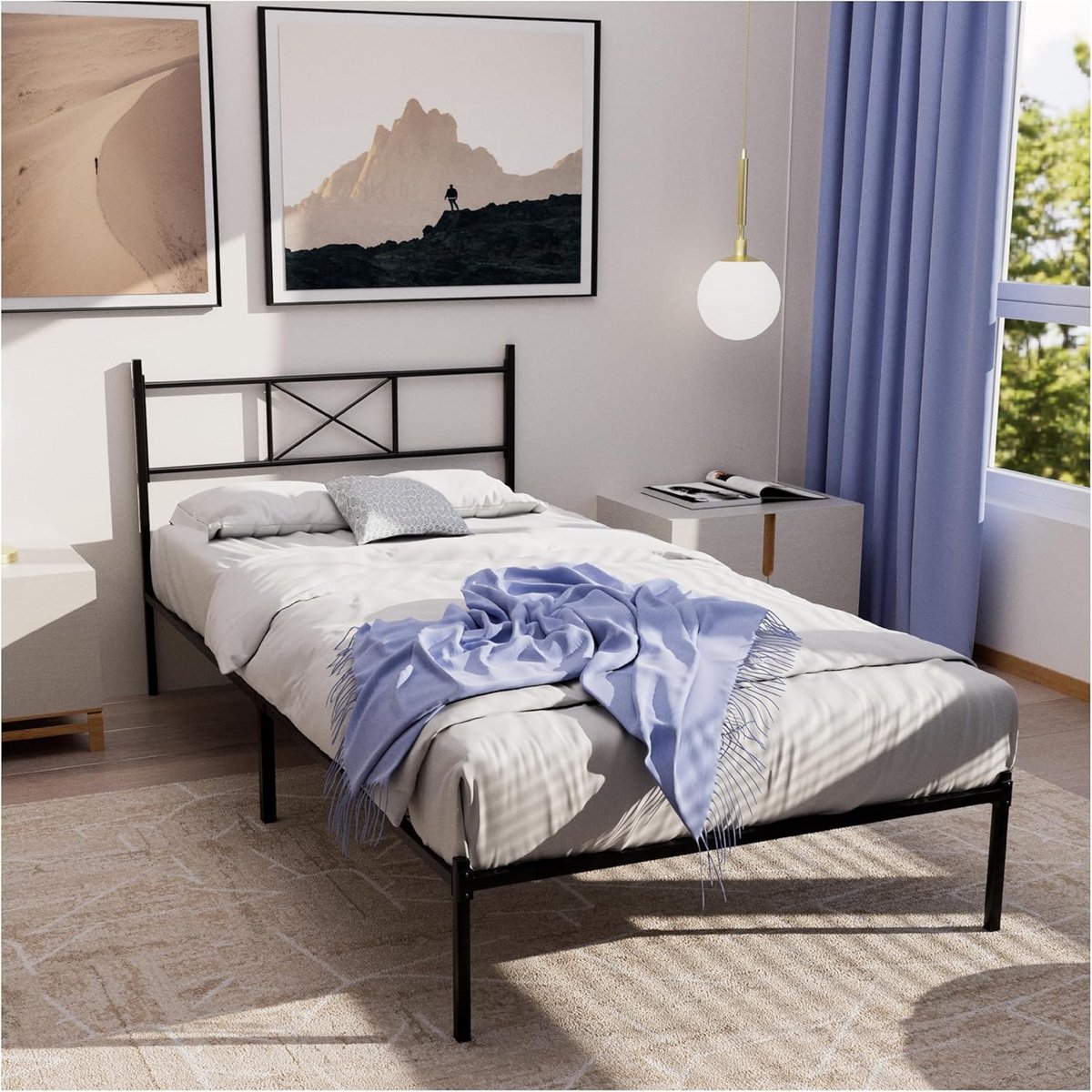 Metalen Bedframe 90x190 met Lattenbodem en Hoofdbord