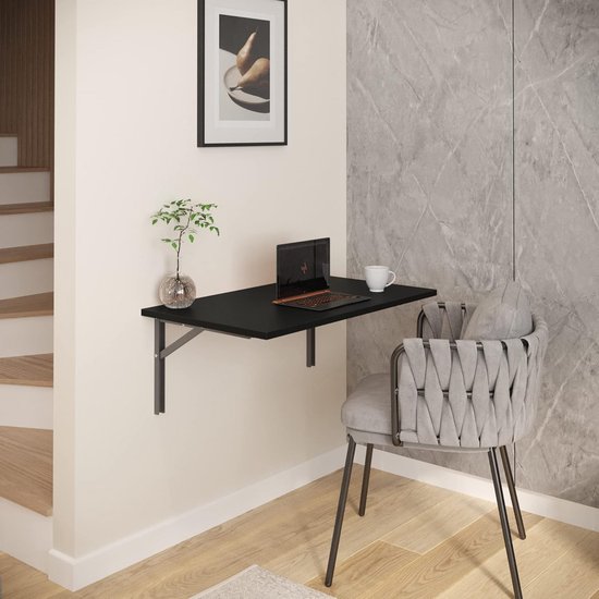 Inklapbare Wandtafel Rechthoekig Bespaart Ruimte voor Keuken en Thuiswerkplek Zwart 100x60 cm — afbeelding 4