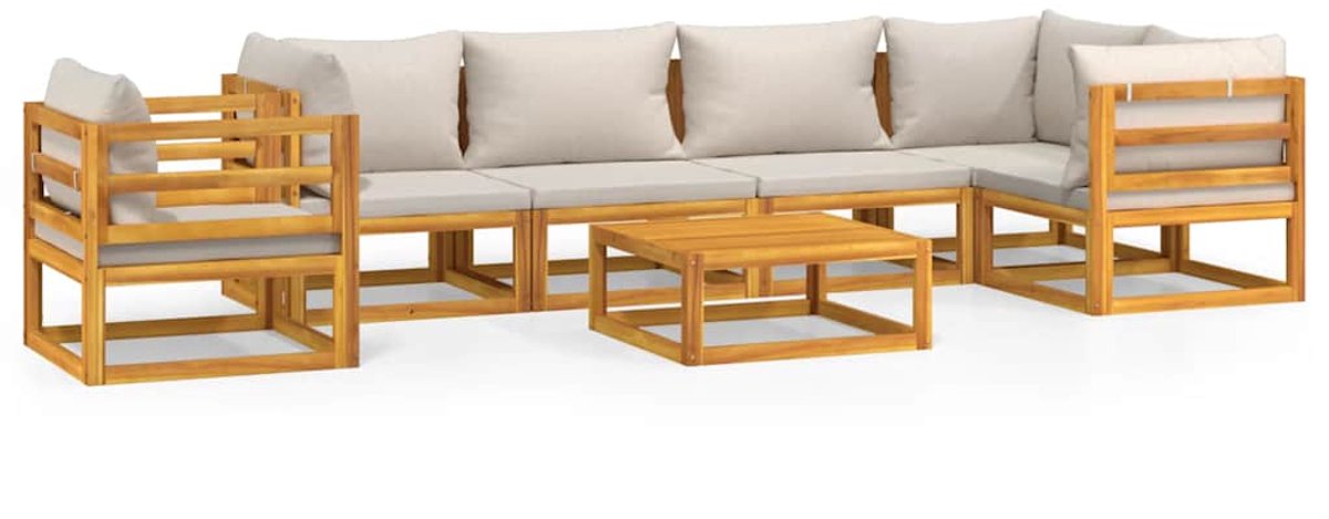 vidaXL 7-delige - Loungeset - met - lichtgrijze - kussens - massief - hout Lichtgrijs
