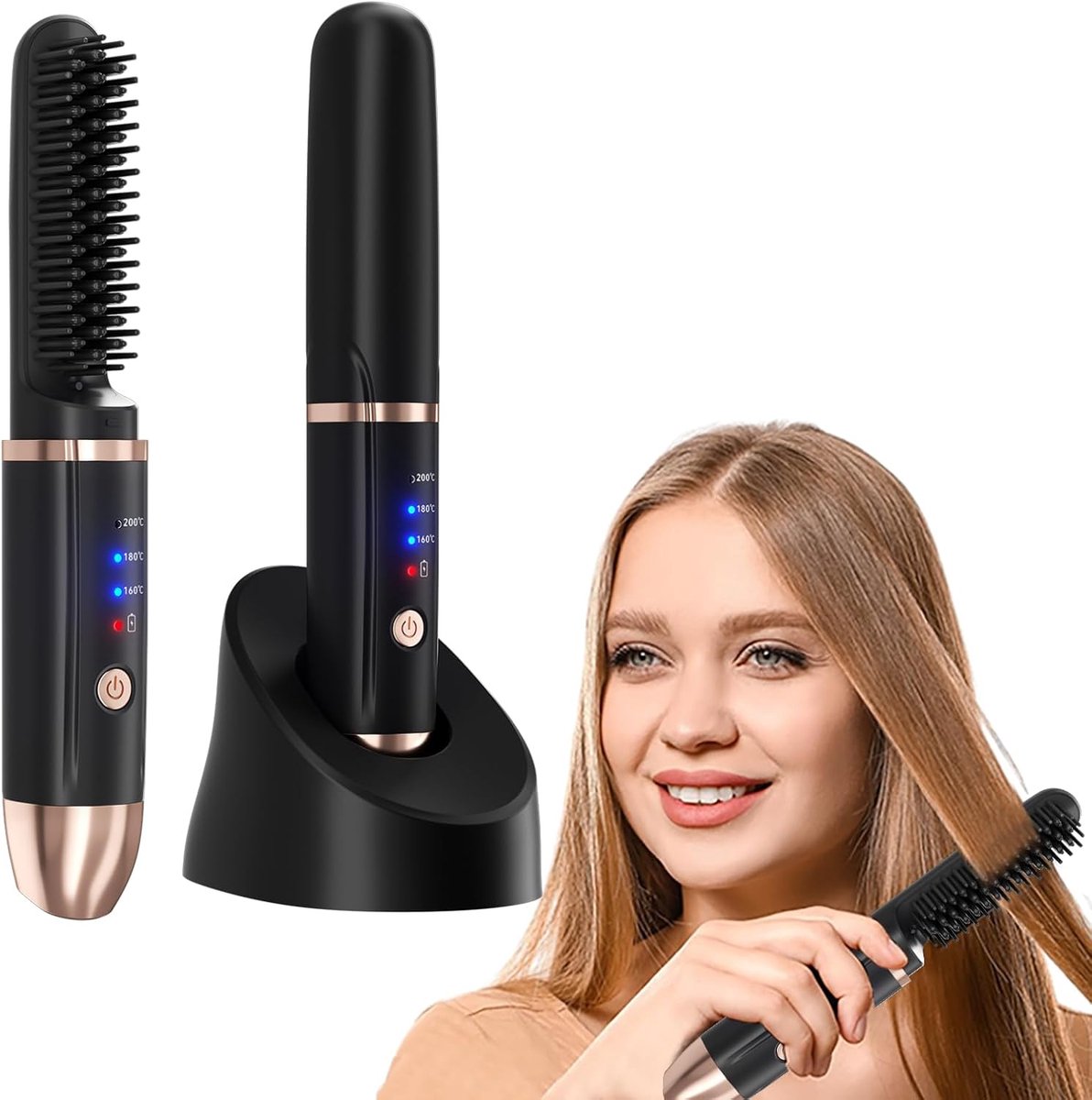 Mini Haar Stijltang Kam - 3 Temp - Dubbel Doel - Dubbel Spanning - Baard Stijltang (Zwart)