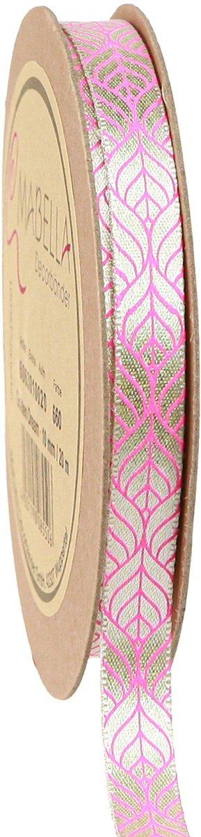 Zijdelint blaadjes cadeaulint beige roze 10mm 20m