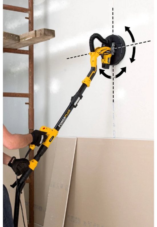 Powerplus elektrische Langnekschuurmachine POWX0477 - 710W wand- & plafondschuurmachine - schuurpapier Ø225mm - 1500min-1 - telescopisch - met 12 acc.