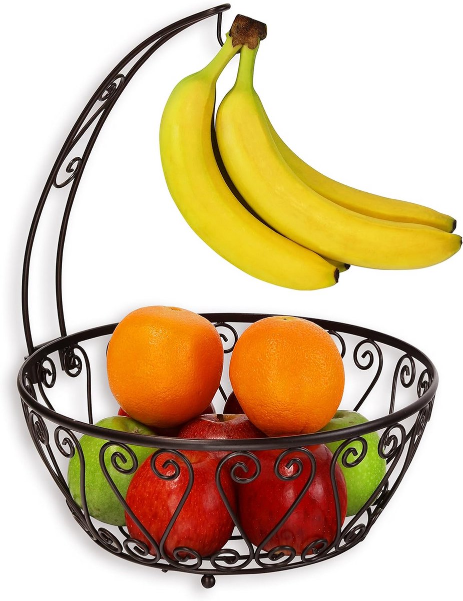 Metalen Fruitmand Kom met Bananenboom Hanger Brons
