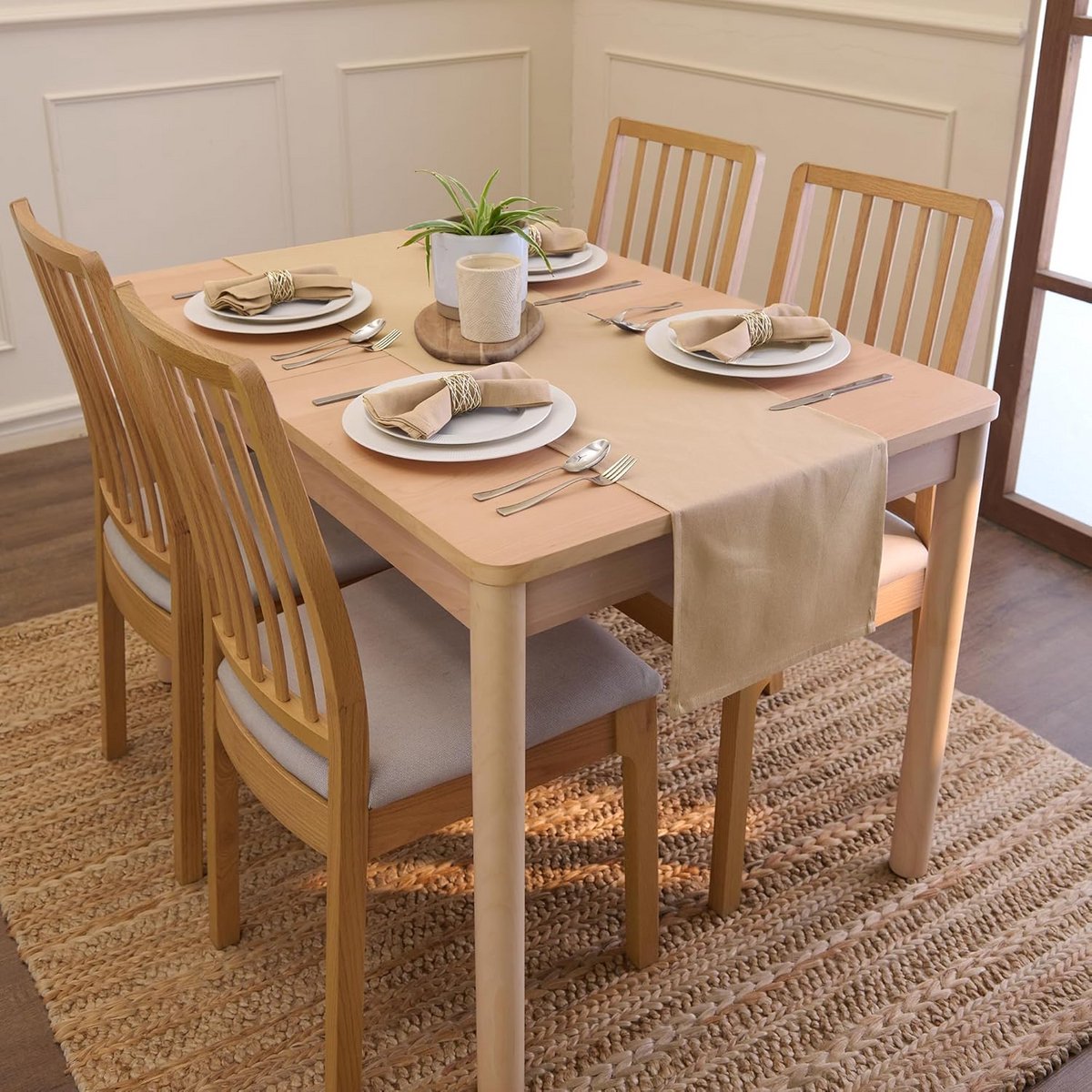 Tafelloper Katoen Canvas 32 x 150 cm Lichtbeige Effen en Wasbaar