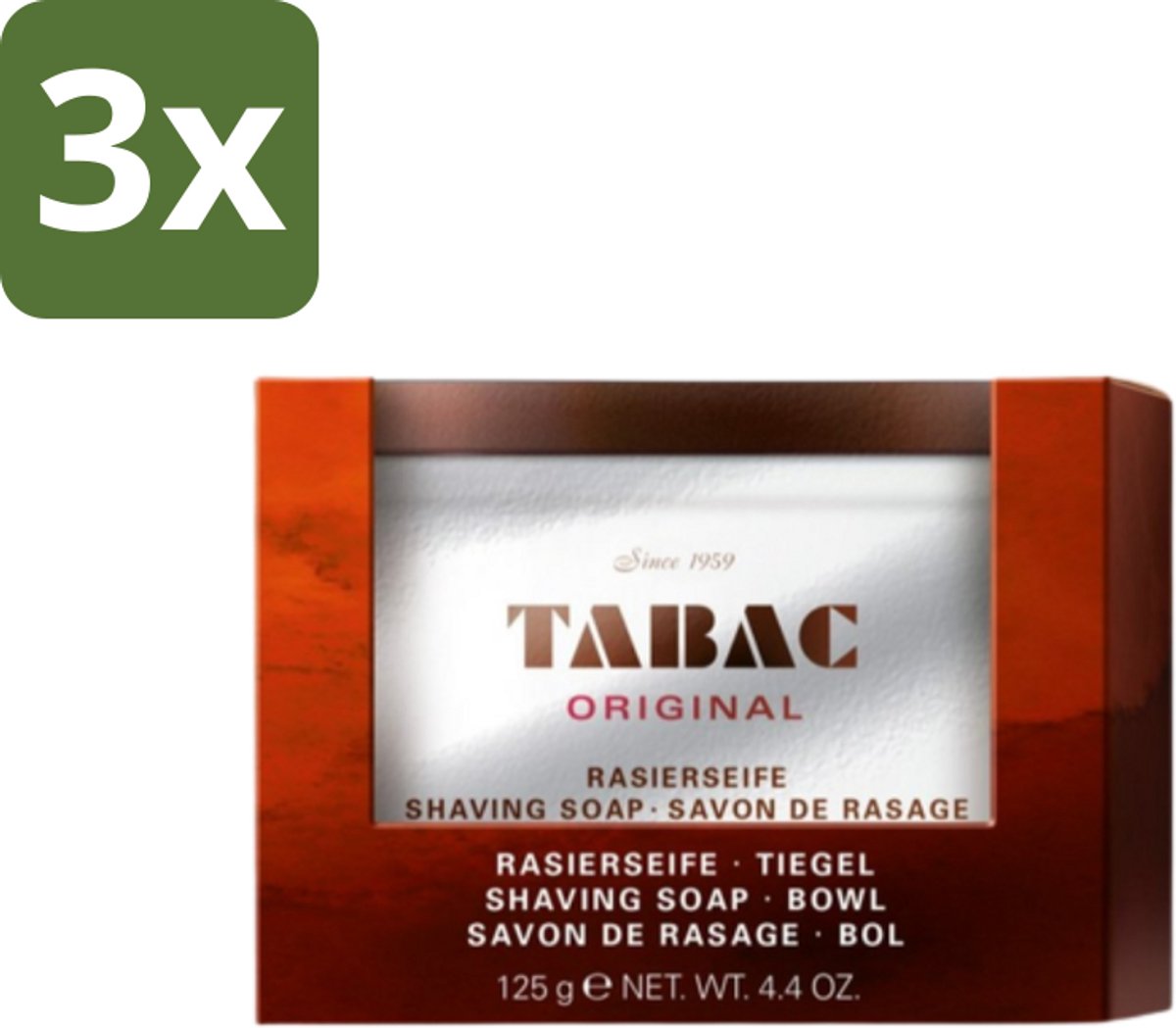 Tabac Original - Scheerzeep in Pot - Rijke schuimvorming - 125 gr - Bulkverpakking - 3 stuks