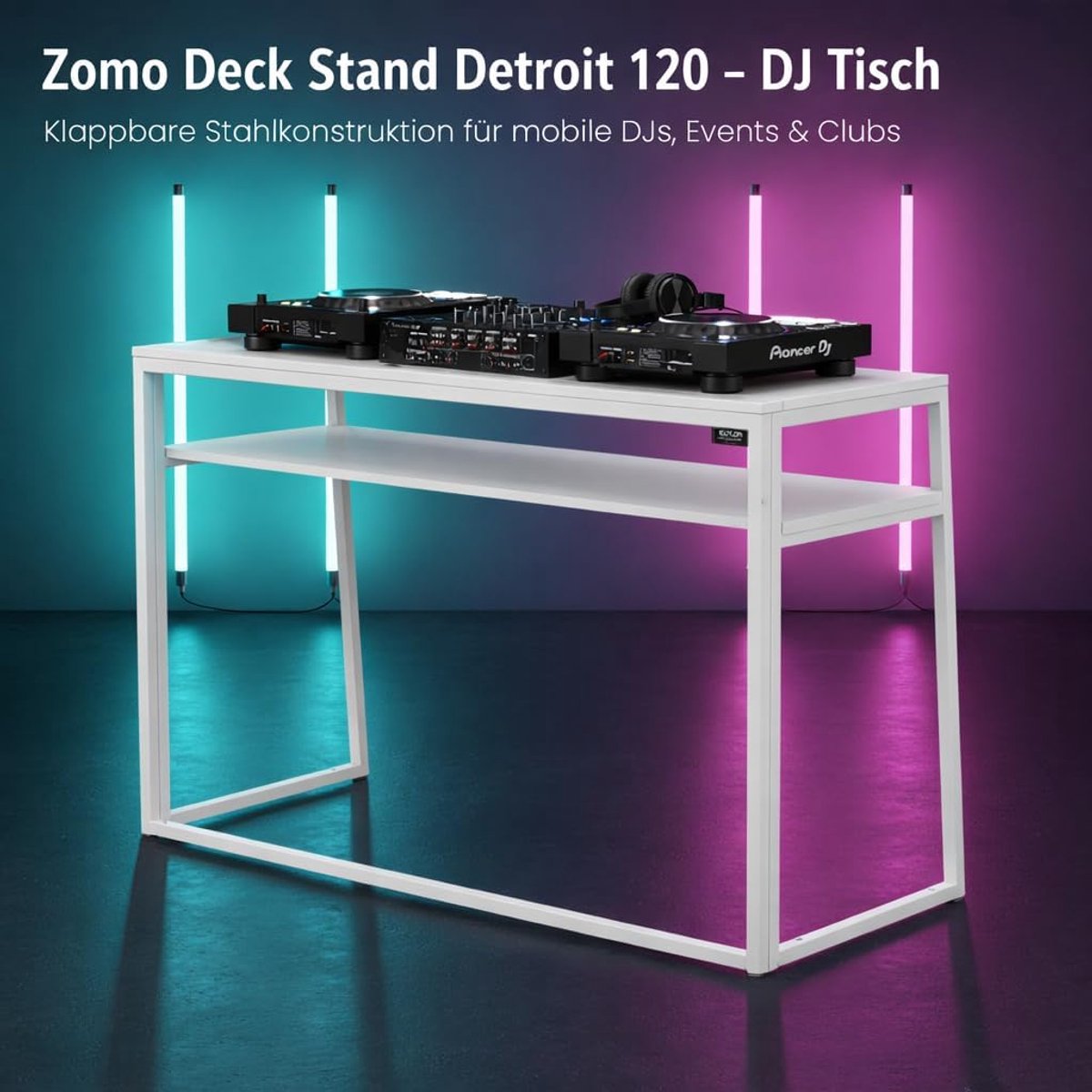 DJ Tafel - Mobiele Werkplek - Muziek Draaien - Inklapbaar Staal - 120x58x95cm - Wit