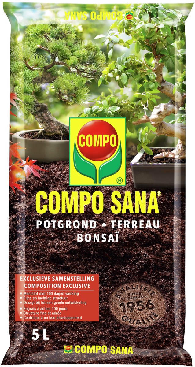 COMPO SANA Potgrond Bonsai - incl. meststof met 100 dagen lange werking - voor alle bonsaiplanten binnen en buiten - zak 5 L