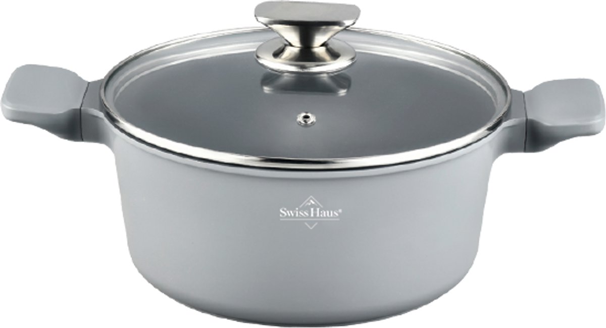 Swiss Haus® BC24S Braadpan Inductie met Deksel - Ø 24 cm / 4.0 Liter Soeppan - PFAS Vrij - Braadpannen Voor Alle Warmtebronnen - Pan Met Sapphire™ Antiaanbaklaag - Grijs