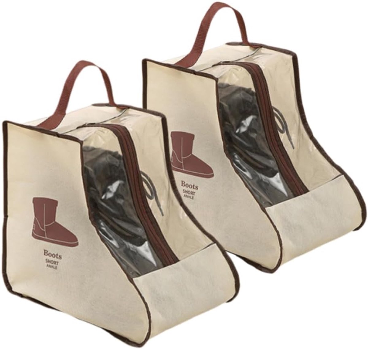 Schoentassen Tweedelige set Opbergtas voor laarzen Draagbare tas voor enkellaarzen Stofzak voor schoenen Reisschoenhoezen Transparante laarzenhoezen Opbergtas voor sportschoenen voor volwassenen Kort Beige enkellaarzen