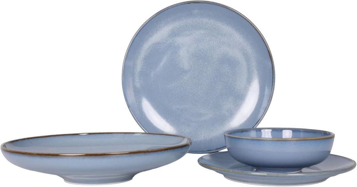 Serviesset 24 delig - Dinerset Porselein - Tafeldekken - Reactief Glazuur - 6 Personen - Blauw