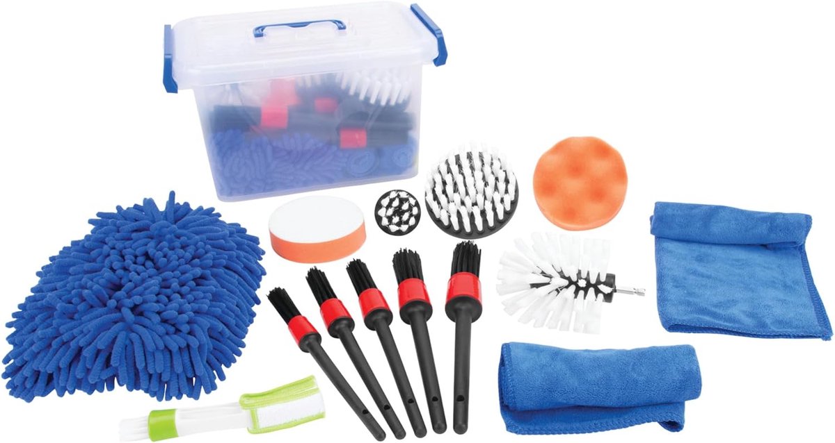 Auto Poets Set - Detailing Kit - Voertuig Reiniging - 16 Delig Compleet - Diverse Maten - Wit Oranje