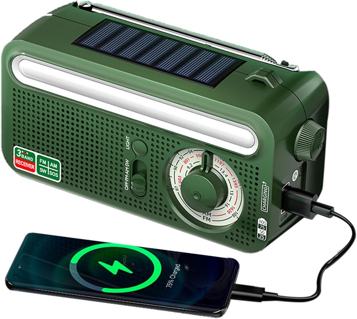 Draagbare Noodradio - Solar Radio Zaklamp - Kamperen Noodsituaties - Handmatige Opwindfunctie - 14.7x5.7x7.6cm