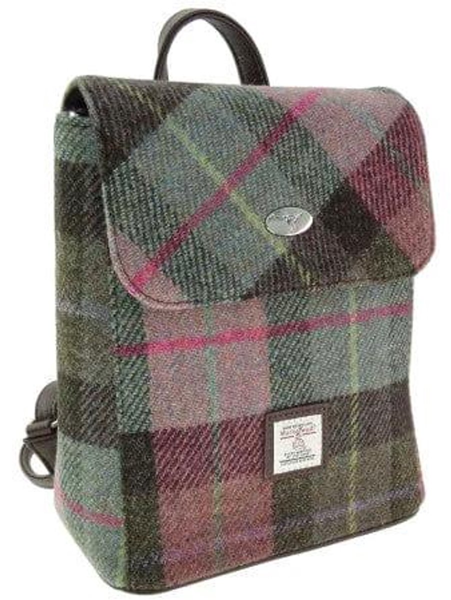 Rugzak Tummel Gedempt Groen & Paars Tartan - Mini - 26x21x12 - Harris Tweed - Glen Appin of Scotland